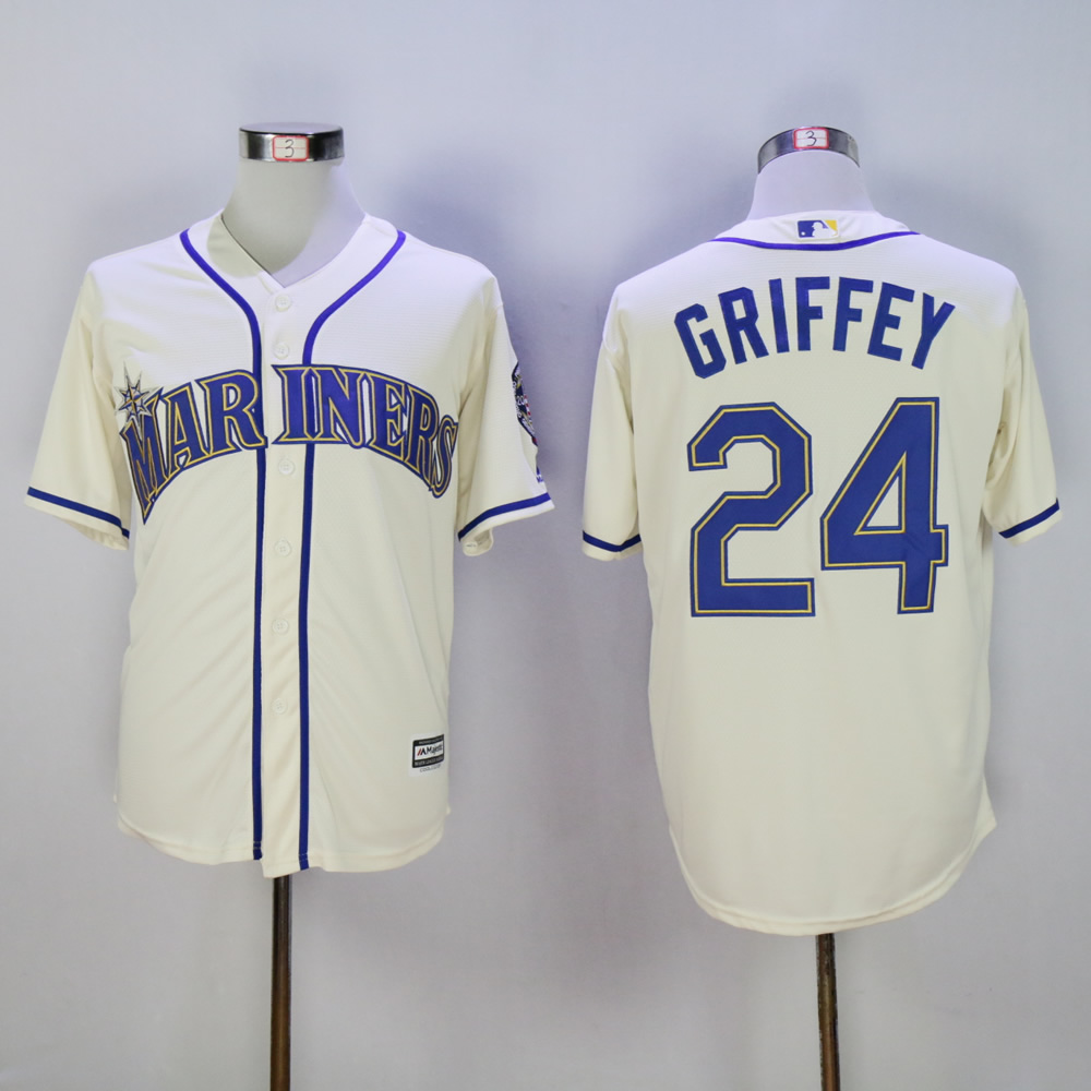 Men Seattle Mariners 24 Griffey Cream Throwback MLB Jerseys